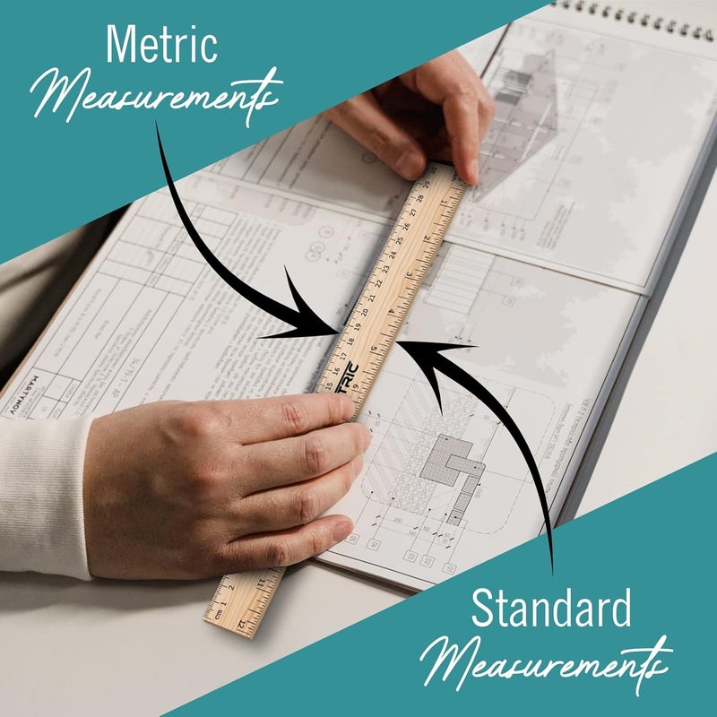 EXTRIC Rulers 12 Inch, Rulers Bulk for Classroom – Wooden Ruler for Kids 12 Pack Great for School, Classroom, Imperial and Metric Measurements for Office and Home - Image 4